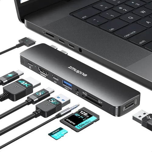Vista 13 de Hub USB C Estación de acoplamiento USB C Monitor dual 4K@60Hz+DP 8K@30Hz para Dell HP, Estación de acoplamiento para portátil 3 monitores 15 en 1