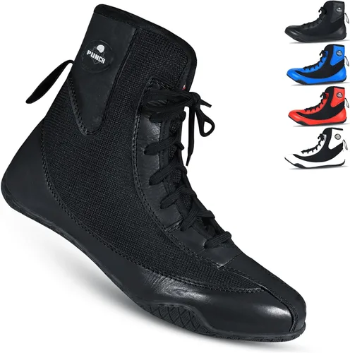 Vista 2 de Zapatos de boxeo profesionales para hombres y mujeres Zapatos de boxeo transpirables Zapatos de suela de goma antideslizante para campeones Negro
