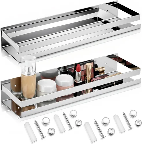 Vista 13 de Lallisa 2 Piezas Estante de Acero Inoxidable para Baño, Ducha, Estantes Flotantes, Cesta Organizadora Montada en la Pared, Estantes Organizadores