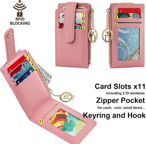 Vista 3 de Cartera pequeña para mujer delgada plegable con cremallera tarjeteros monedero brillante A-Rosa Minimalista