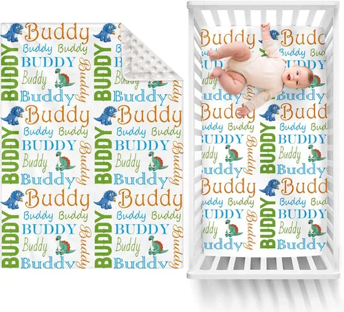 Vista 29 de Manta de bebé de doble capa con nombre personalizado, manta de ropa de cama para niños pequeños con estampado morado personalizado, multiusos