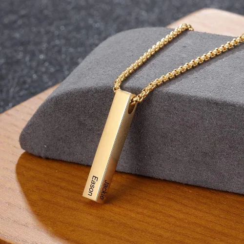 Vista 4 de Lam Hub Fong Collar de barra con nombre personalizado para hombre, collar de cruz personalizado con inicial para padre, hermano, regalos del día