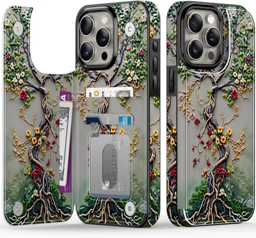 Vista 59 de FUNMIKO Funda tipo cartera para iPhone 15 con tarjetero + clip para efectivo, bloqueo RFID, protección contra caídas de grado militar y obras
