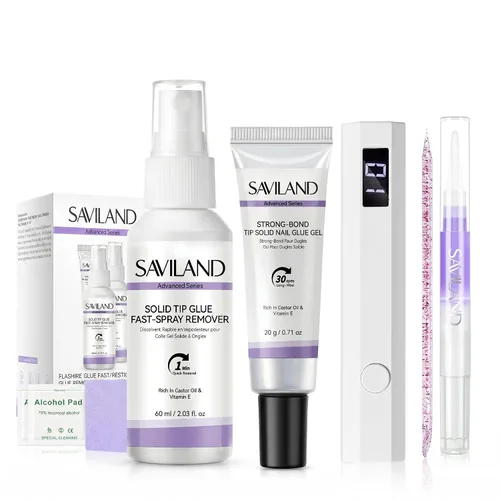 Vista 9 de Kit de pegamento de uñas sólido en gel Saviland y removedor de pegamento de uñas: luz UV para uñas, herramientas completas para uñas postizas