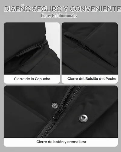 Vista 5 de Chaqueta acolchada para hombre, abrigo de invierno con capucha de piel, impermeable y resistente al viento, forro polar, 4 bolsillos Negro