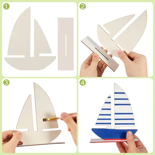 Vista 5 de Juguetes de playa para niños, 10 piezas de madera sin terminar, decoración de barco de madera para pintar para artes, manualidades, proyectos