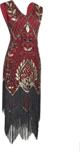 Vista 2 de Vestido de fiesta con flecos de flapper de los años 20 para mujer con diseño de gran Gatsby
