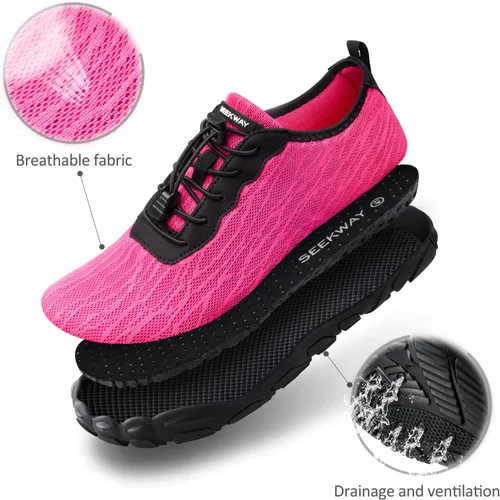 Vista 2 de SEEKWAY Zapatos de agua de secado rápido Descalzos Deportes Aqua Playa Piscina Natación Río Lago Senderismo Kayak Surf Hombres Mujeres AB006 Rosy
