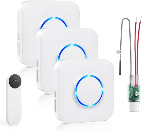 Vista 11 de Satisure Timbre inalámbrico para timbre de puerta Google Nest (con cable, 2ª Gen y 3ª Gen) Extensor de timbre con receptor se conecta a 58 timbres