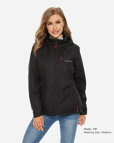Vista 2 de Venustas Chaqueta térmica Sailing para mujer con batería de 7.4 V y capucha retráctil, abrigos térmicos con cremallera