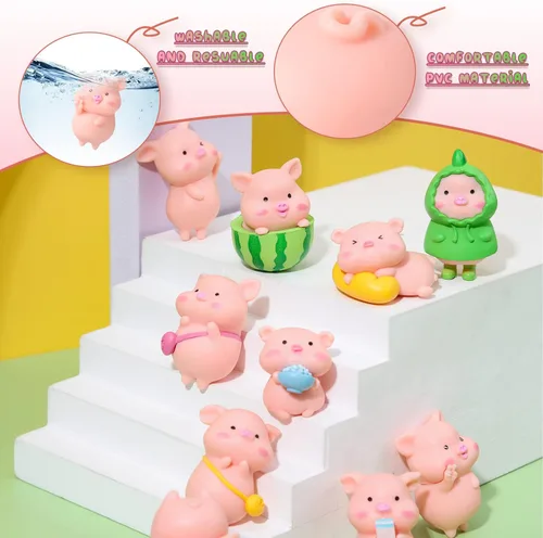 Vista 8 de Leitee 19 Pcs Tiny Pig Figurines Set Pig Cake Topper Decor,Classic