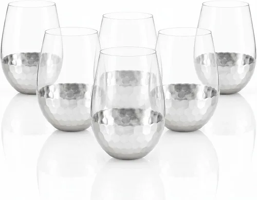 Vista 16 de Copas de vino sin tallo, juego de 2, 18 onzas, diseño de panal dorado