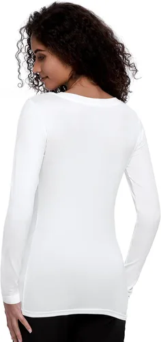 Vista 2 de COZYFIT Underscrub de manga larga para mujer - Blusas de uniforme para enfermeras con cuello redondo y tela suave Blanco