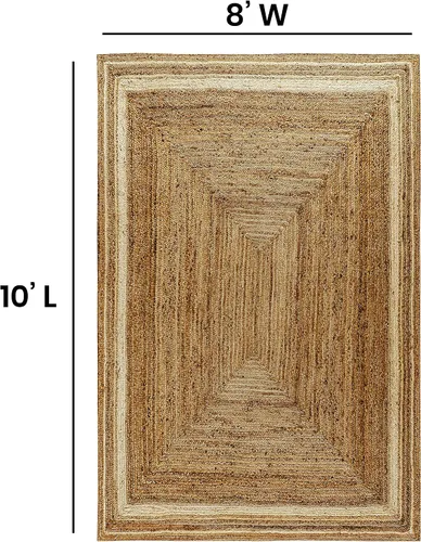 Vista 2 de Flash Furniture Prima - Alfombra de fibra natural de yute de 8 x 10 pies, alfombra trenzada de yute para interiores, alfombras de área natural