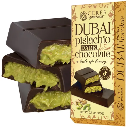 Vista 7 de Ceres Gourmet Barra de chocolate oscuro Dubai Pistachio Knafeh 3.5 oz
