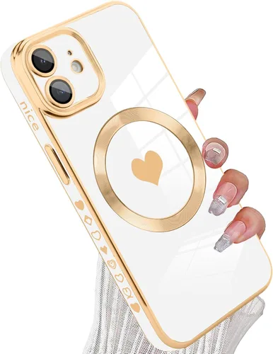 Vista 83 de tharlet Funda Magnética para iPhone 11 [Compatible con Magsafe] Lindo Corazón de Amor de Lujo Chapado Borde Dorado Parachoques con Lente de Cámara