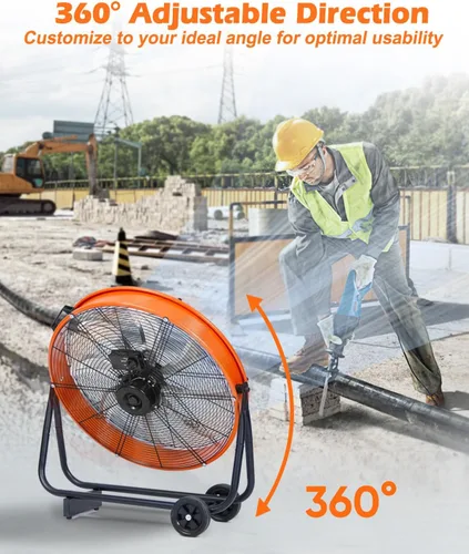 Vista 4 de JVO Ventilador de tambor de piso industrial de 24 pulgadas, ventilador de piso de alta velocidad de 9500 CFM con 8 aspas y ventilador grande de 3