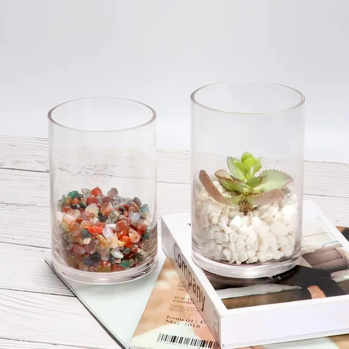 Vista 5 de Juego de 3 jarrones cilíndricos de vidrio para centros de mesa, florero transparente de 6 pulgadas de alto para decoración del hogar, portavelas