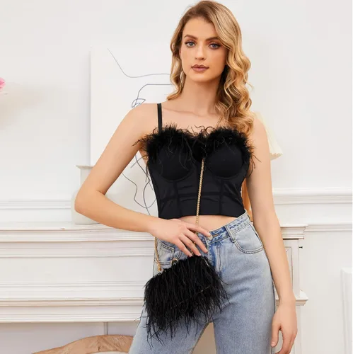 Vista 6 de Miuco Bolso de mano de plumas para mujer, bolso cruzado de hombro