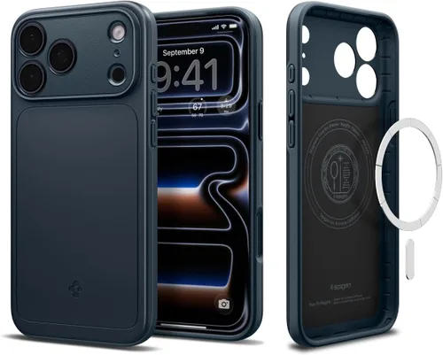 Vista 24 de Spigen Thin Fit MagFit Funda diseñada para iPhone 16 [Carcasa rígida] [Protección de grado militar] Compatible con MagSafe - Negro