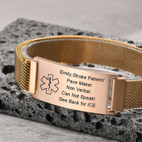 Vista 32 de VNOX Pulsera de identificación de alerta médica para hombres y mujeres, pulseras de alerta médica con grabado personalizado para mujeres y hombres