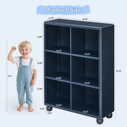 Vista 2 de Estantería para niños, estantería grande de madera con almacenamiento de 6 cubos, organizador de almacenamiento de juguetes para niñas con pintura