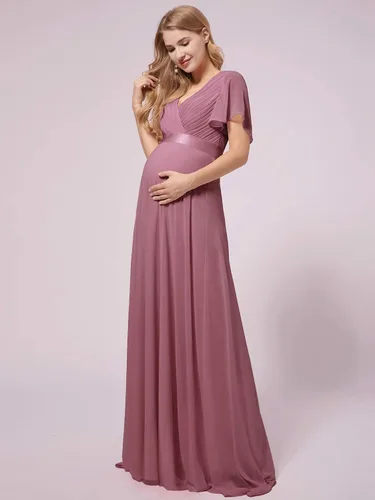 Vista 3 de Ever-Pretty Womens Chiffon V-Neck A-line Ruched Summer Maternity Dresses with Sleeves 09890-USA