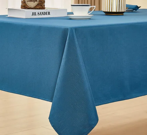 Vista 5 de Mantel rectangular de lino texturizado impermeable y sin arrugas, mantel de granja resistente a las manchas, mantel decorativo de tela para mesa