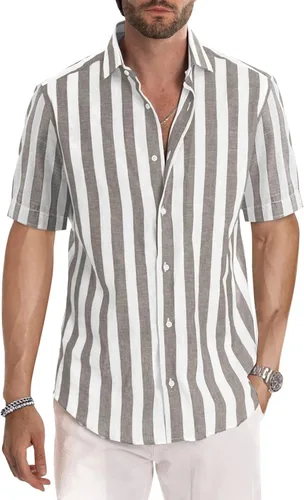 Vista 91 de JMIERR Camisas de vestir a rayas con botones y manga corta para hombre