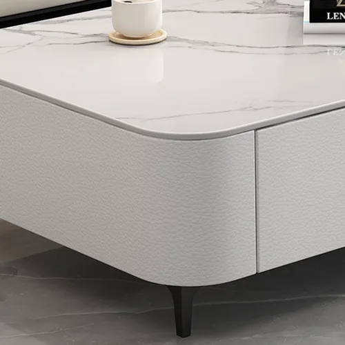 Vista 6 de LAKIQ Mesa auxiliar moderna con cajones de almacenamiento, mesa central rectangular para sala de estar