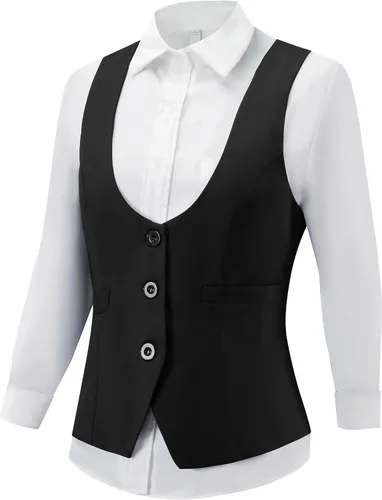 Vista 3 de V VOCNI Chaleco de traje para mujer, chaleco vintage steampunk, elegante, casual, con espalda cruzada