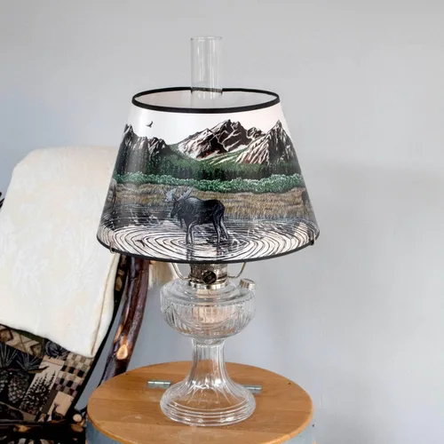 Vista 6 de Aladdin Pantalla de lámpara de aceite de pergamino, accesorio de base de 14 pulgadas, diseño de montaña rocosa