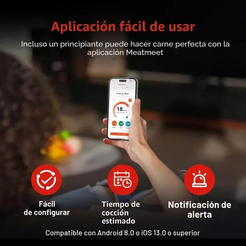 Vista 4 de Termómetro digital inalámbrico para carne con monitoreo remoto de aplicaciones ±0.9℉ Accuracy Bluetooth Meat Thermometer, Wi-Fi Unlimited Range
