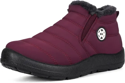 Vista 9 de Eagsouni Botas de nieve para mujer, botines de invierno para mujer, con forro de piel cálida, botines gruesos con cremallera, zapatos planos