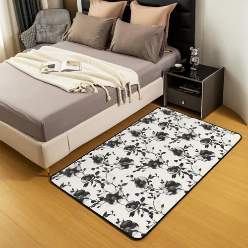 Vista 5 de jejeloiu Groovy Flower Area Rug 3x5 Retro Floral Boho Living Room Rugs for Bedroom 70S Hippie Groovy Flowers Bohemian Decor Carpet Psychedelic Beige
