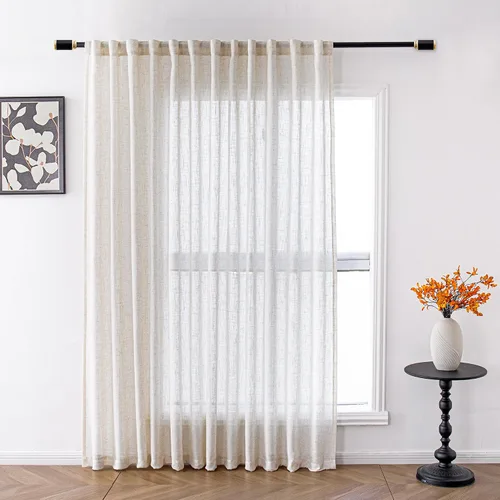 Vista 18 de MYSKY HOME Cortinas naturales de puerta francesa para ventana de puerta, 40 pulgadas de largo, cortas, semitransparentes, filtrantes de luz