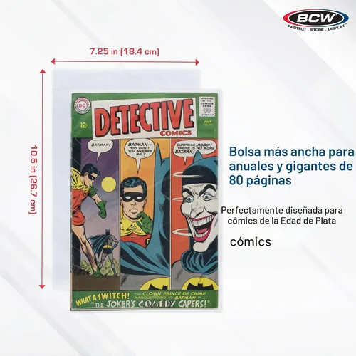 Vista 2 de BCW Bolsas de cómics de la Edad de Plata Gruesas resellables – 100 unidades Calidad de archivo, protección sin ácidos para cómics de la Edad