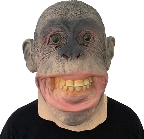 Vista 3 de Máscara de mono divertido de animal gorila espeluznante Halloween Cosplay látex aterrador realista máscara extraña para adultos