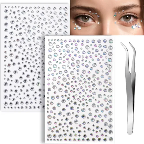 Vista 8 de Teenitor Gemas Rojas y Negras para la Cara Diamantes de Imitación Negros para la Cara Maquillaje Festival Joyas para la Cara Rojas Gemas Adhesivas