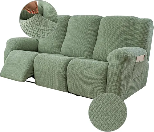 Vista 46 de Genina Funda para Silla Reclinable, Fundas Elásticas para Sillas Reclinables, Fundas para Sofá Reclinable con Rayas Jacquard, Fundas para Sofá