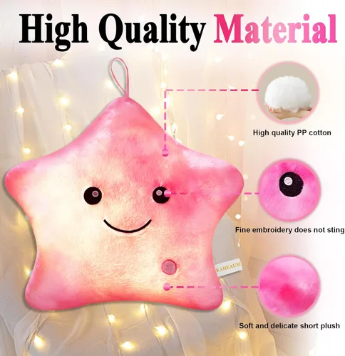 Vista 4 de Glow Star - Almohada con luz LED de noche, animales de peluche para niñas y niños, almohadas de peluche para adultos y niños, para fiestas