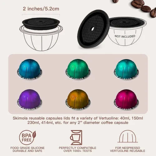 Vista 2 de Tapas de cápsula de café reutilizables para cápsulas originales de Nespresso Vertuoline, tapas de silicona de grado alimenticio para cualquier
