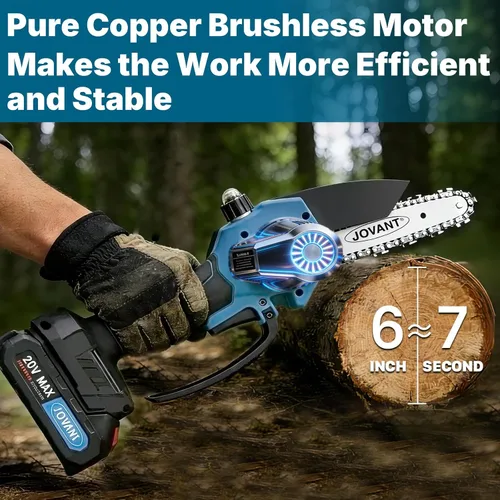 Vista 2 de Mini motosierra inalámbrica de 6 pulgadas, potente sierra de poda eléctrica de mano de 880 W con bloqueo de seguridad, 2 baterías, cortador de ramas