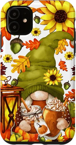 Vista 7 de iPhone 15 Hello Fall Gnomo para mujer, diseño de hojas de otoño, diseño de calabaza