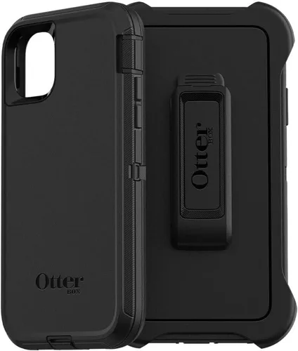Vista 2 de OtterBox Defender Series - Funda para iPhone 11, color negro, resistente y duradera, con protección de puerto, incluye soporte para funda con clip