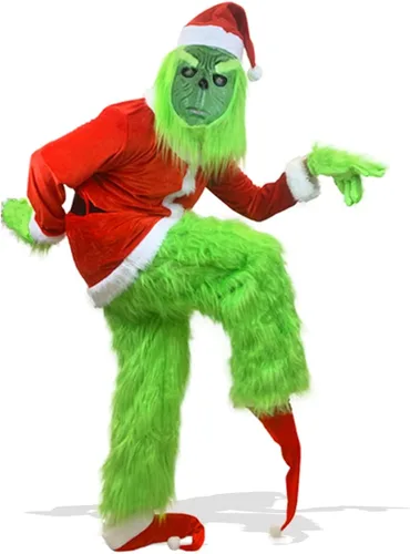 Vista 2 de Vukrtuo Disfraz de monstruo verde 7 piezas traje de Papá Noel peludo de lujo disfraz de cosplay verde