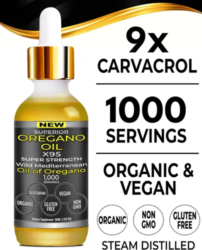 Vista 7 de Gotas de aceite de orégano orgánico – 1,000 porciones, suministro para 12 meses, aceite silvestre de orégano 9X Carvacrol, apoyo inmunológico