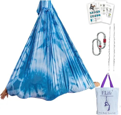 Vista 10 de F.Life Kit de hamaca de yoga aéreo, columpio de yoga, multicolor, 5 yardas, yoga volador, incluye cadena de margarita, mosquetón y guía de postura