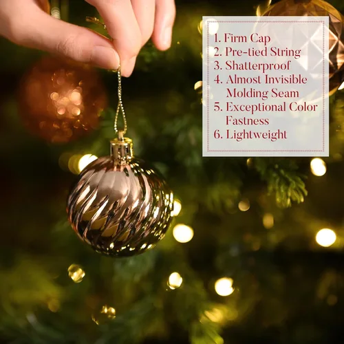 Vista 5 de Valery Madelyn - Juego de 24 adornos de Navidad para árbol de 2.36 pulgadas cobre dorado