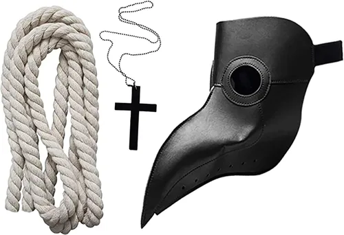 Vista 3 de Mecamelon Disfraz de médico de la peste para adultos, Halloween, cosplay, traje de monje medieval, bata de capa